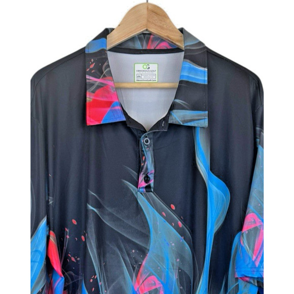 Obnoxious Golf Blue Pink Psychedelic Swirl Flame Performance Polo Size 2XL - Picture 2 of 4